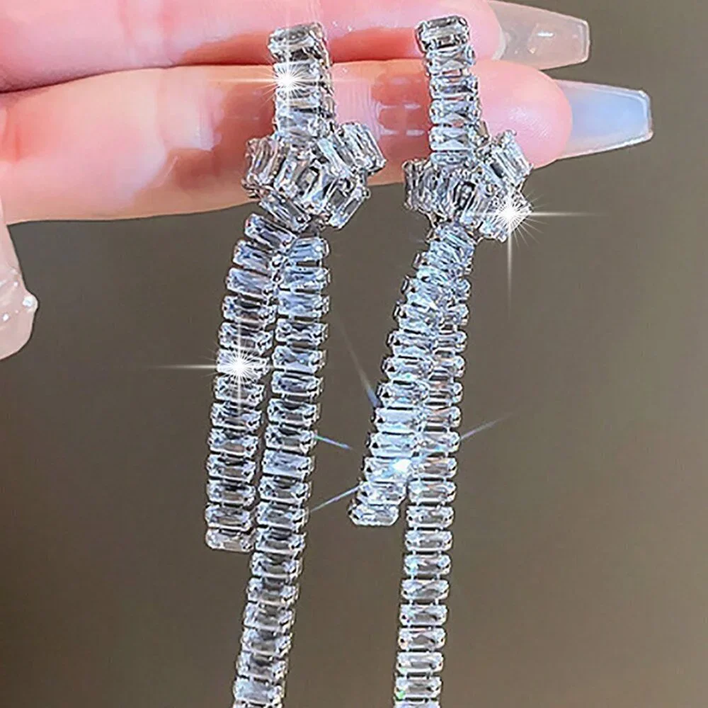 Silver Women's Luxury Cubic Zirconia Water Drop Dangle Earrings